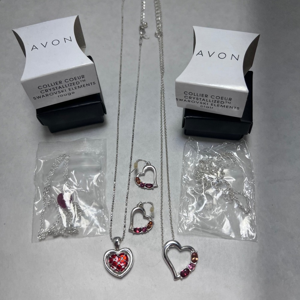 Avon Collier Coeur Swarovski Elements Heart Necklace and Earring Jewelry Lot